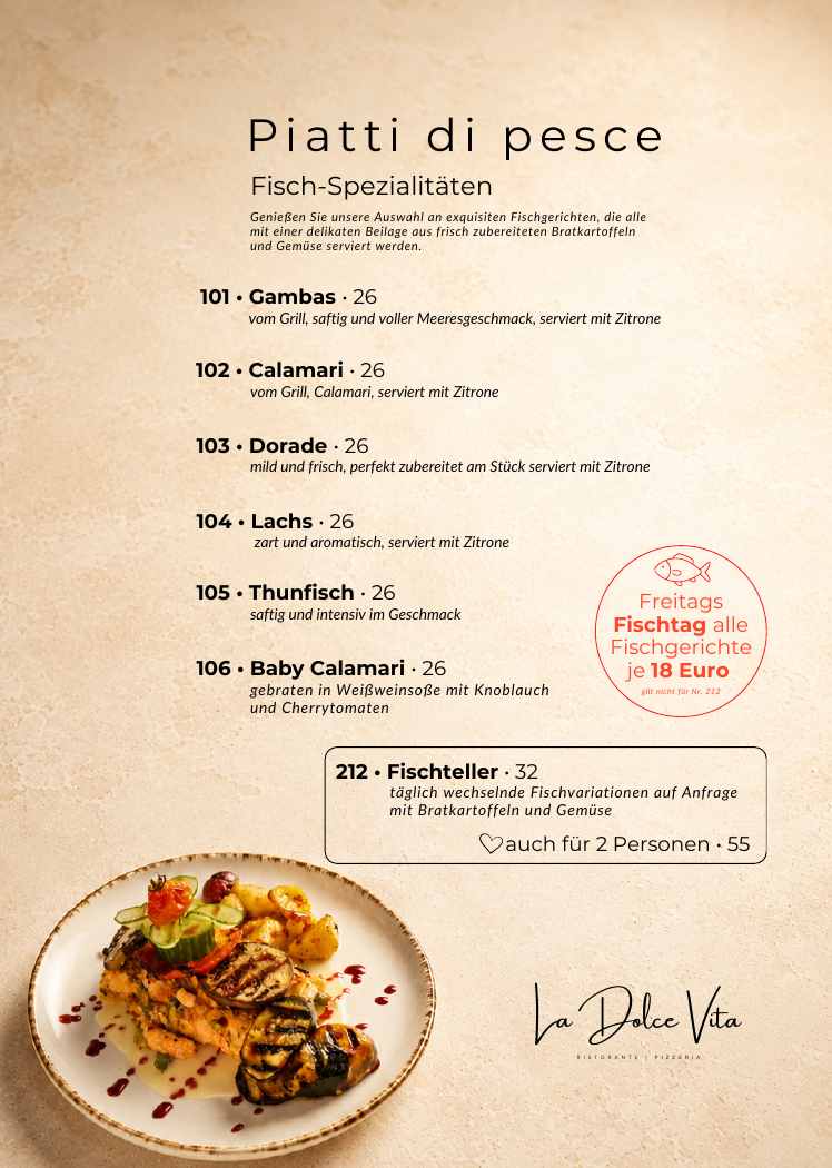 La Dolce Vita Speisekarte – Fischspezialitäten, Seite 16