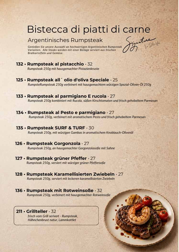 La Dolce Vita Speisekarte – Fleischgerichte, Seite 18